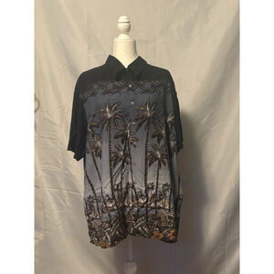 Croft & Barrow Shirt 3XB Big Men's Hawaiian Tropical Palm Tree Beach Blue Black